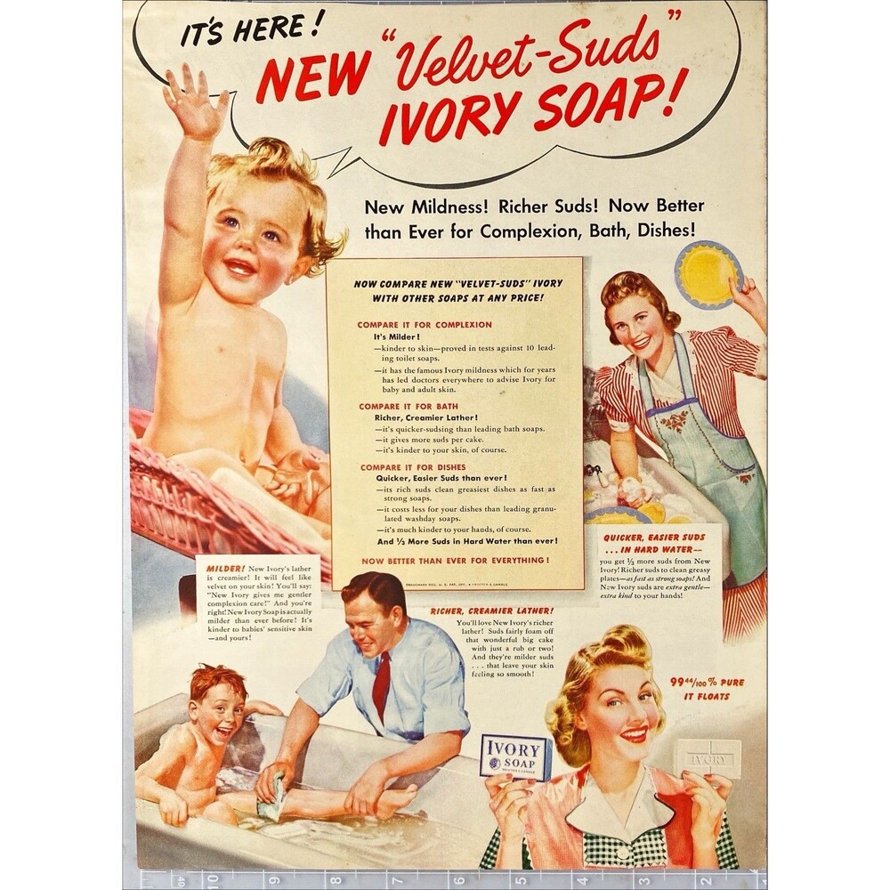 Ivory Soap "Velvet -Sus!" Children in bathtub" Vintage Print Ad 1940-41